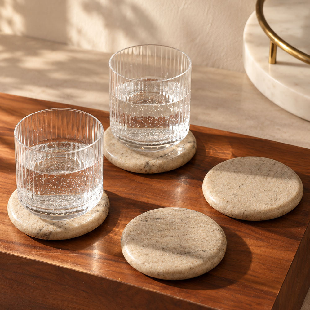 Vali Round Marble Coasters, Set of 4 - Desert