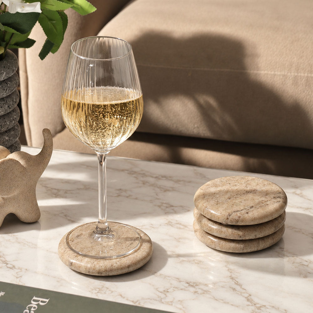 Vali Round Marble Coasters, Set of 4 - Desert