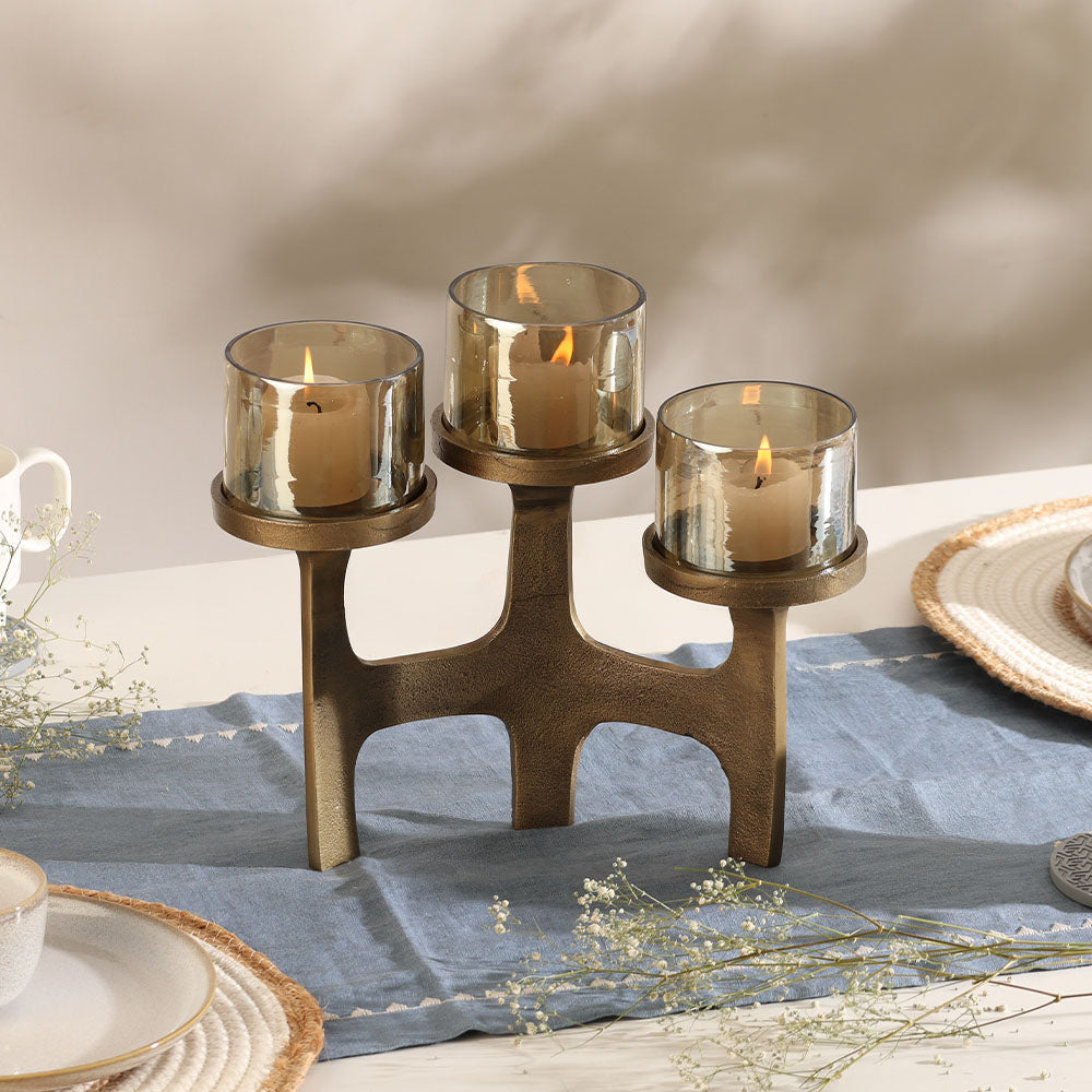 Vana 3-Piece Tealight Holder Set - Tinted Gold