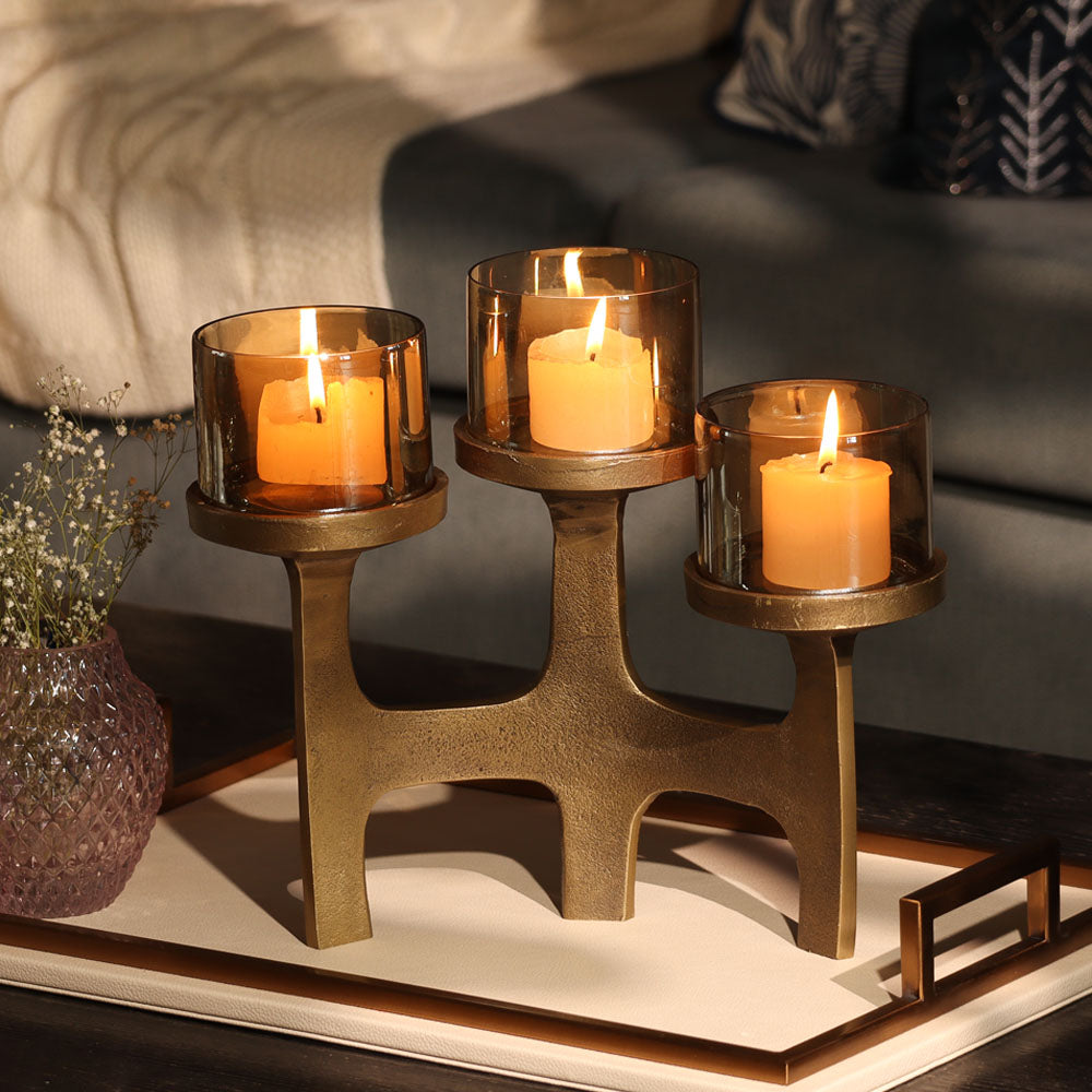 Vana 3-Piece Tealight Holder Set - Tinted Gold