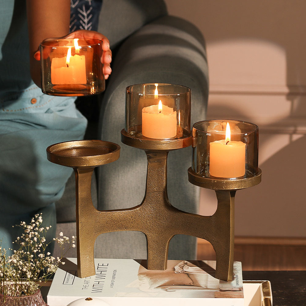 Vana 3-Piece Tealight Holder Set - Tinted Gold