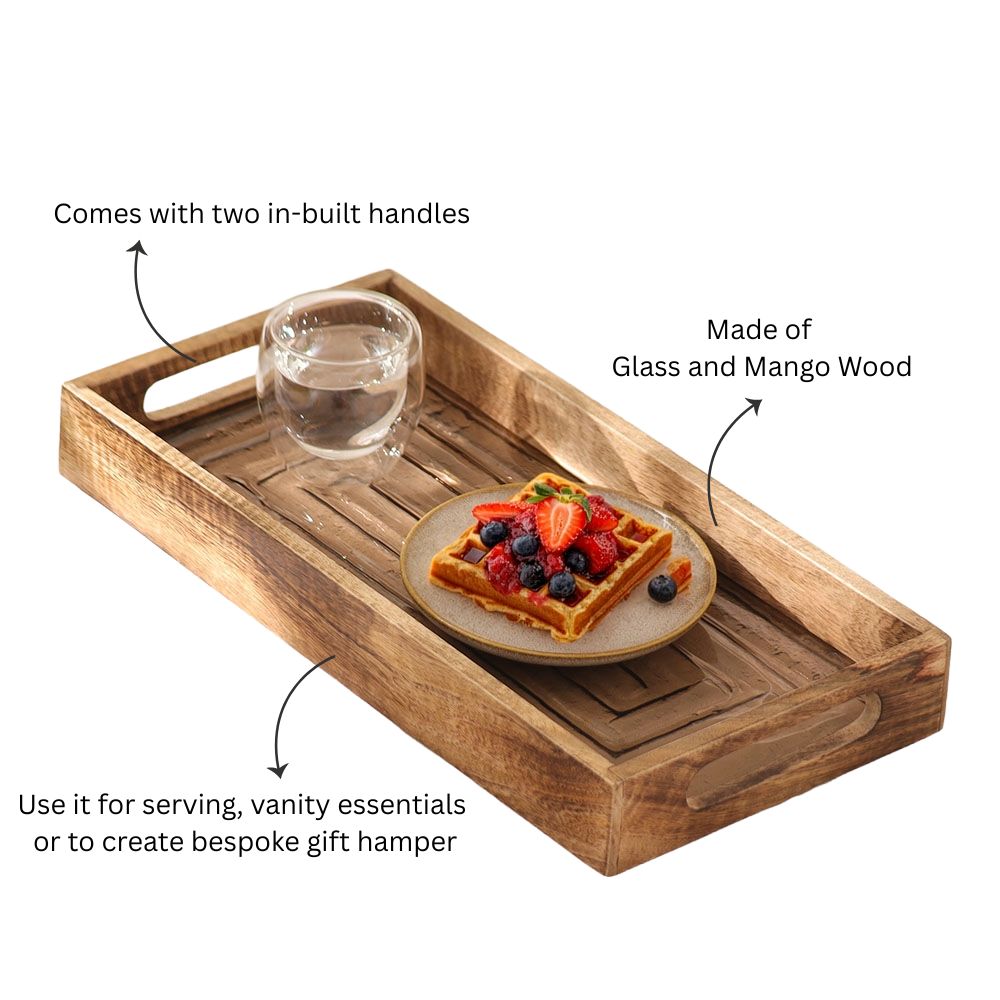 Vara Glass & Wood Serving Tray Medium - Natural Brown