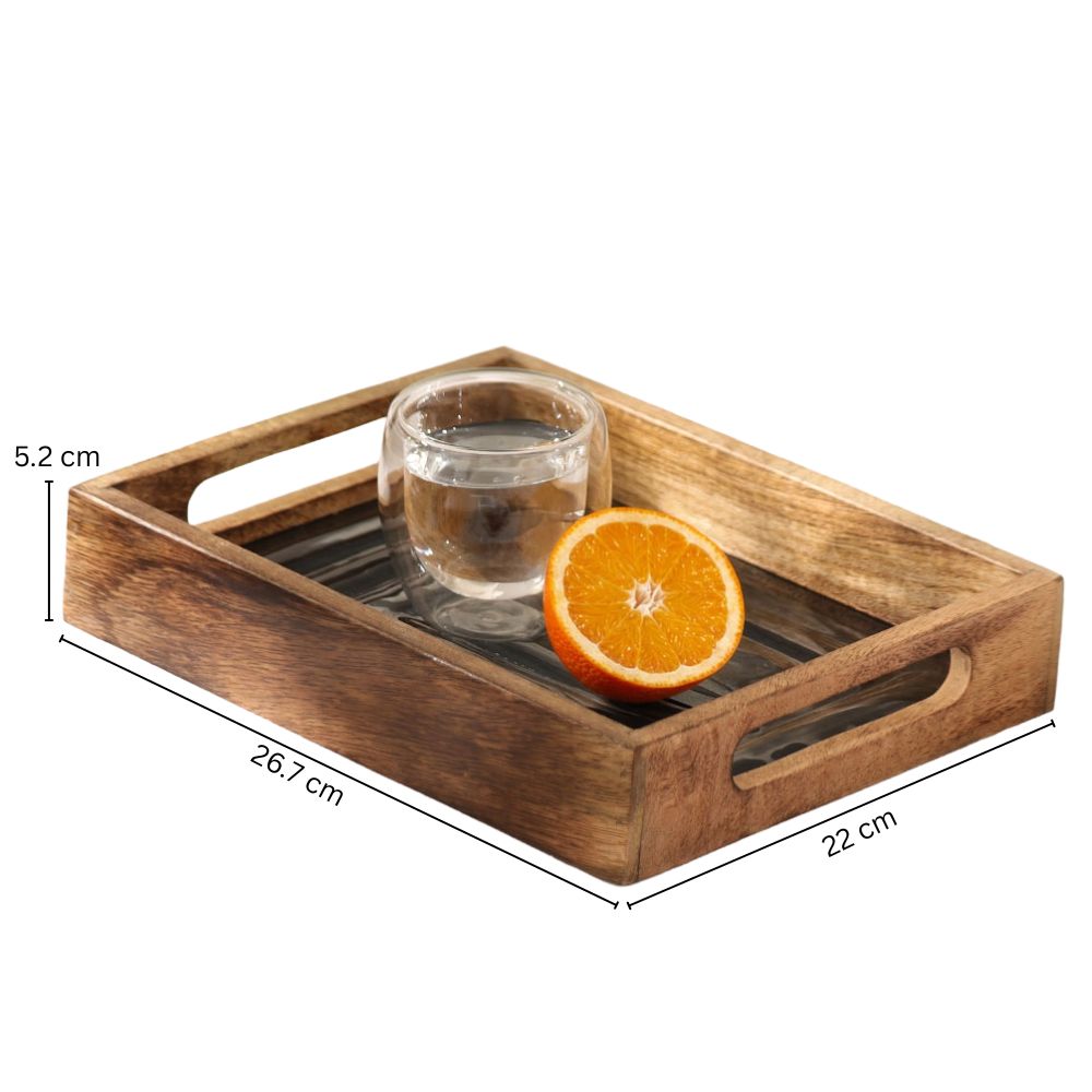 Vara Glass & Wood Serving Tray Small - Natural Black