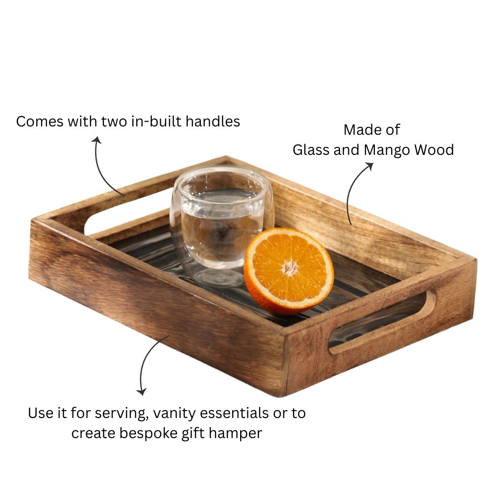 Vara Glass & Wood Serving Tray Small - Natural Black