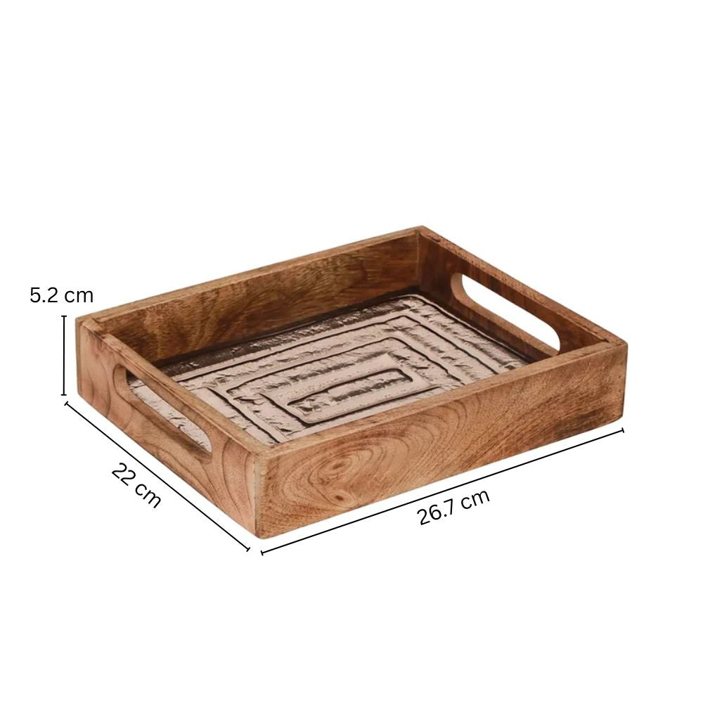 Vara Glass & Wood Serving Tray Small - Natural Brown