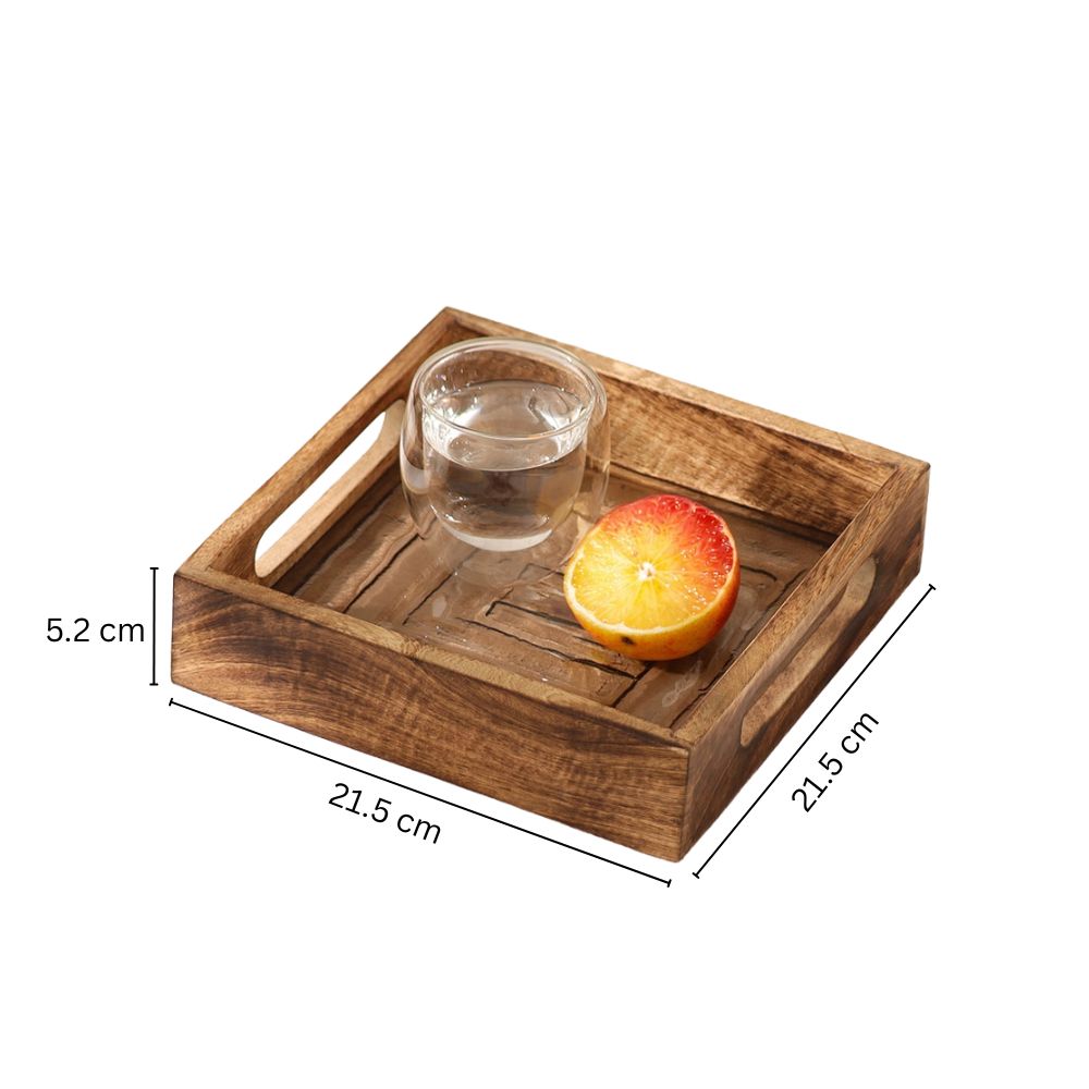 Vara Glass & Wood Square Serving Tray Mini - Natural Brown