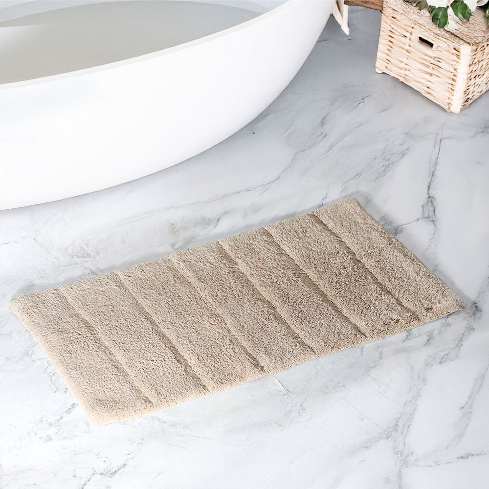 Vena Chalk Striped Tufted Bathmat - Beige