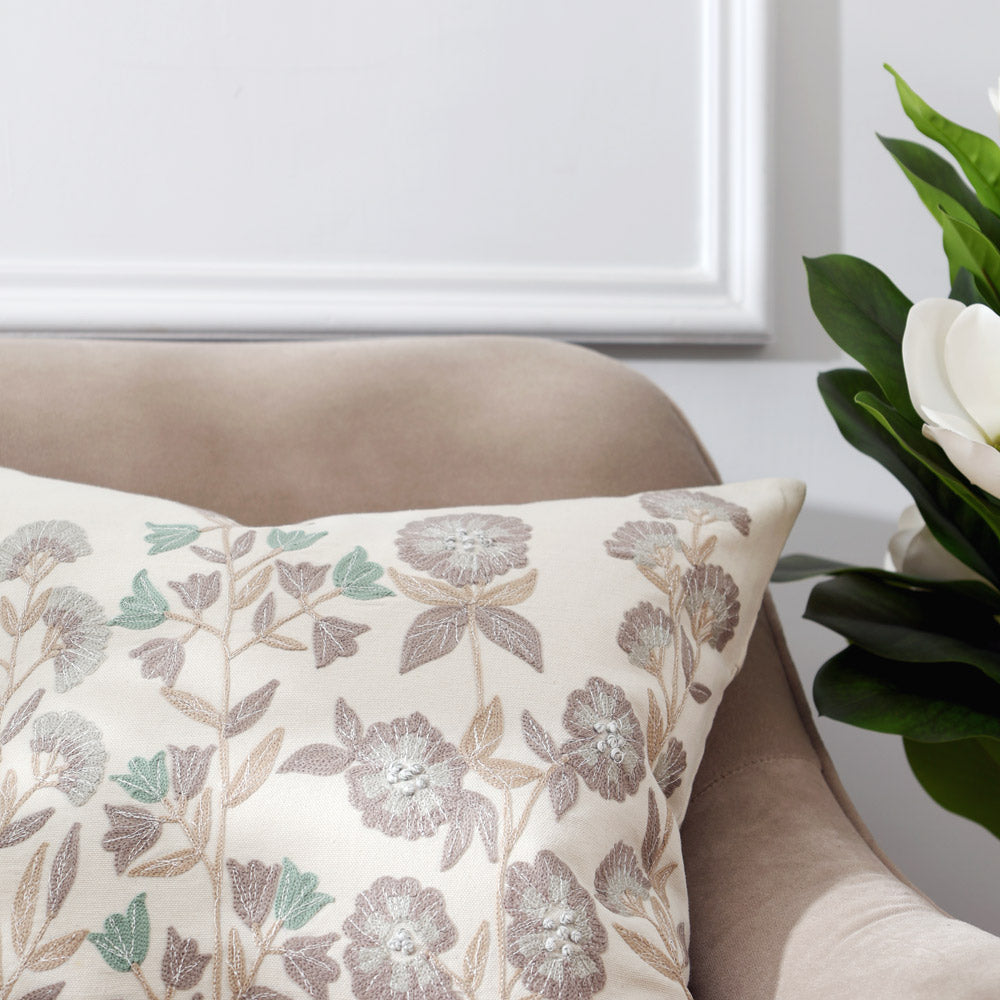 Vera Embroidered Cushion Cover 45x45cm - Earthy Cream