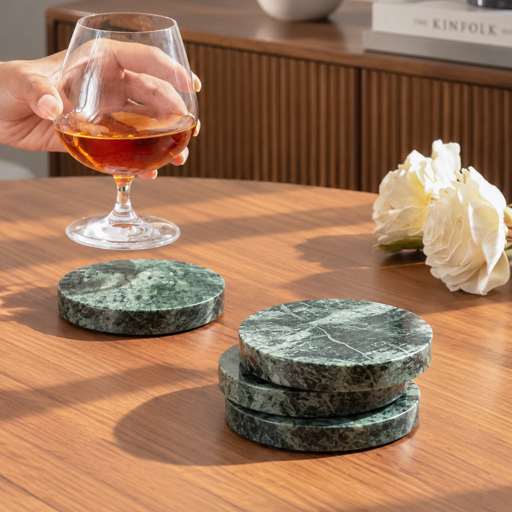 Verity Round Marble Coasters, Set of 4 - Emerald