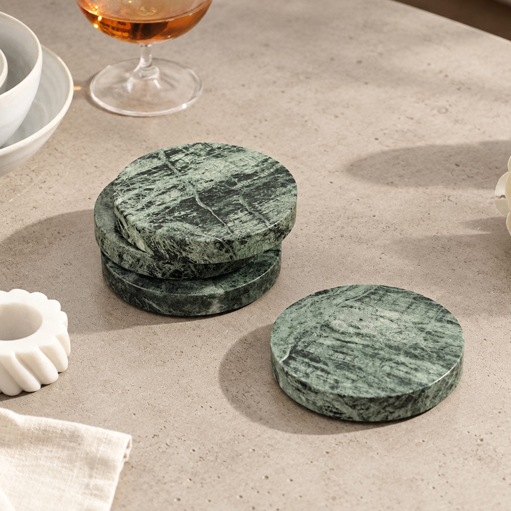 Verity Round Marble Coasters, Set of 4 - Emerald