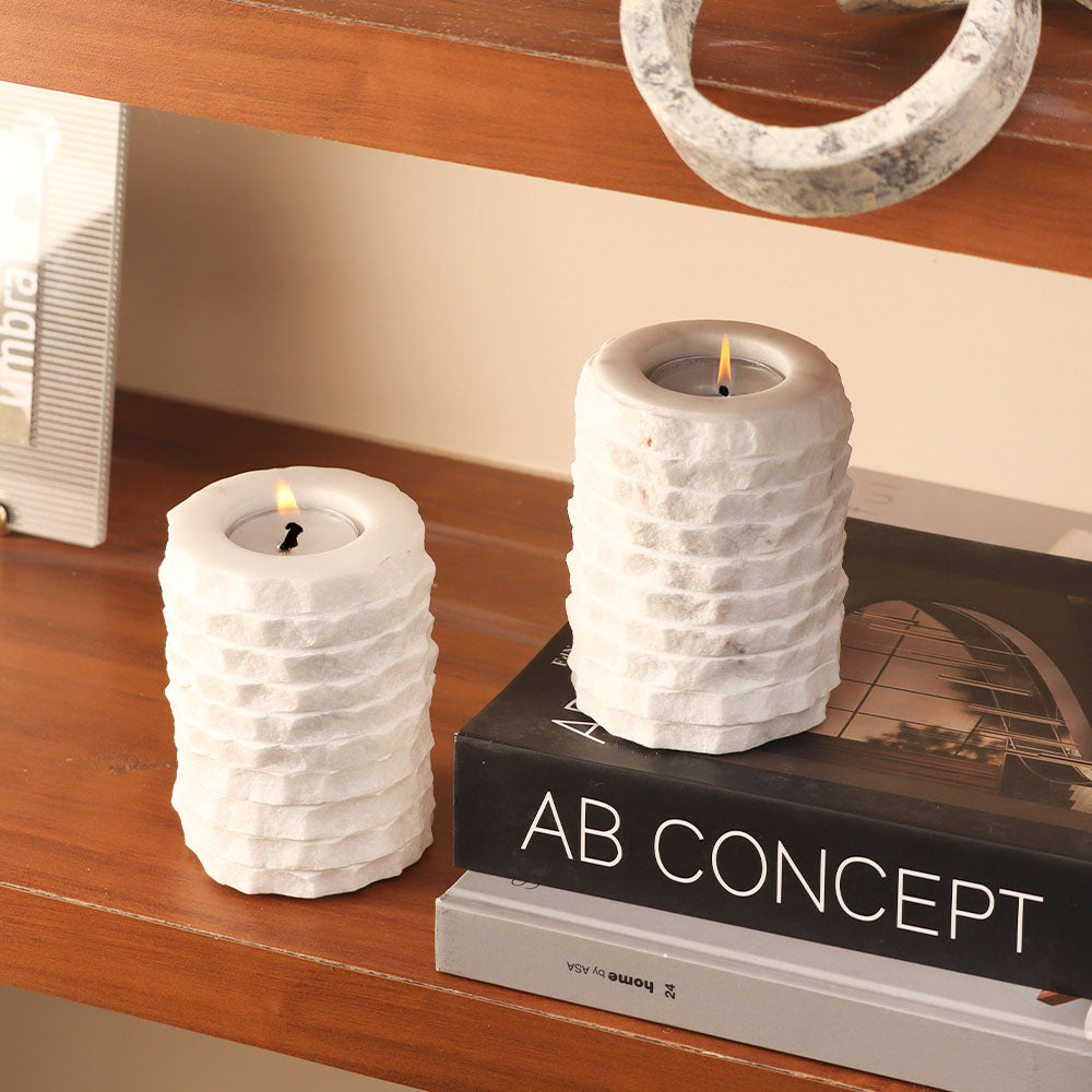 Verona Marble Tealight Stands, Set of 2 - White