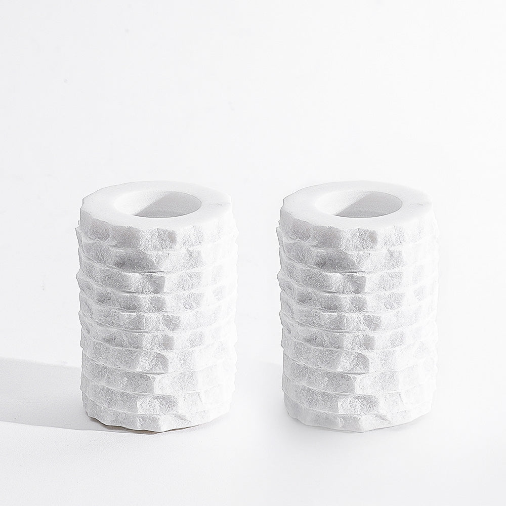 Verona Marble Tealight Stands, Set of 2 - White