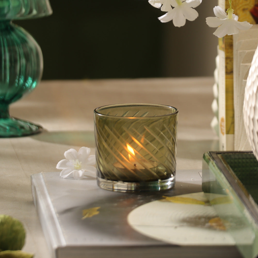 Verre Glass Votives, Set of 2 - Moss