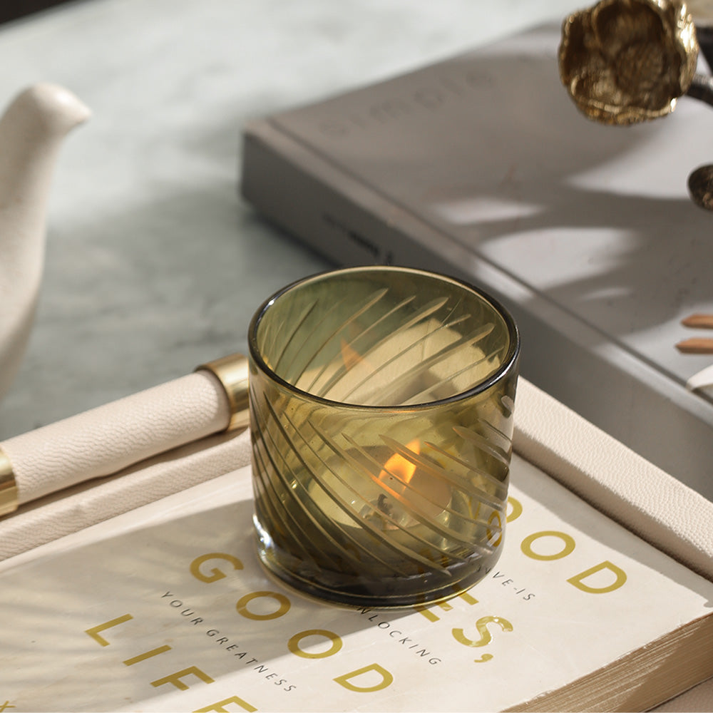 Verre Glass Votives, Set of 2 - Moss