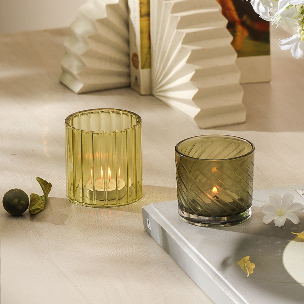 Verre Glass Votives, Set of 2 - Moss