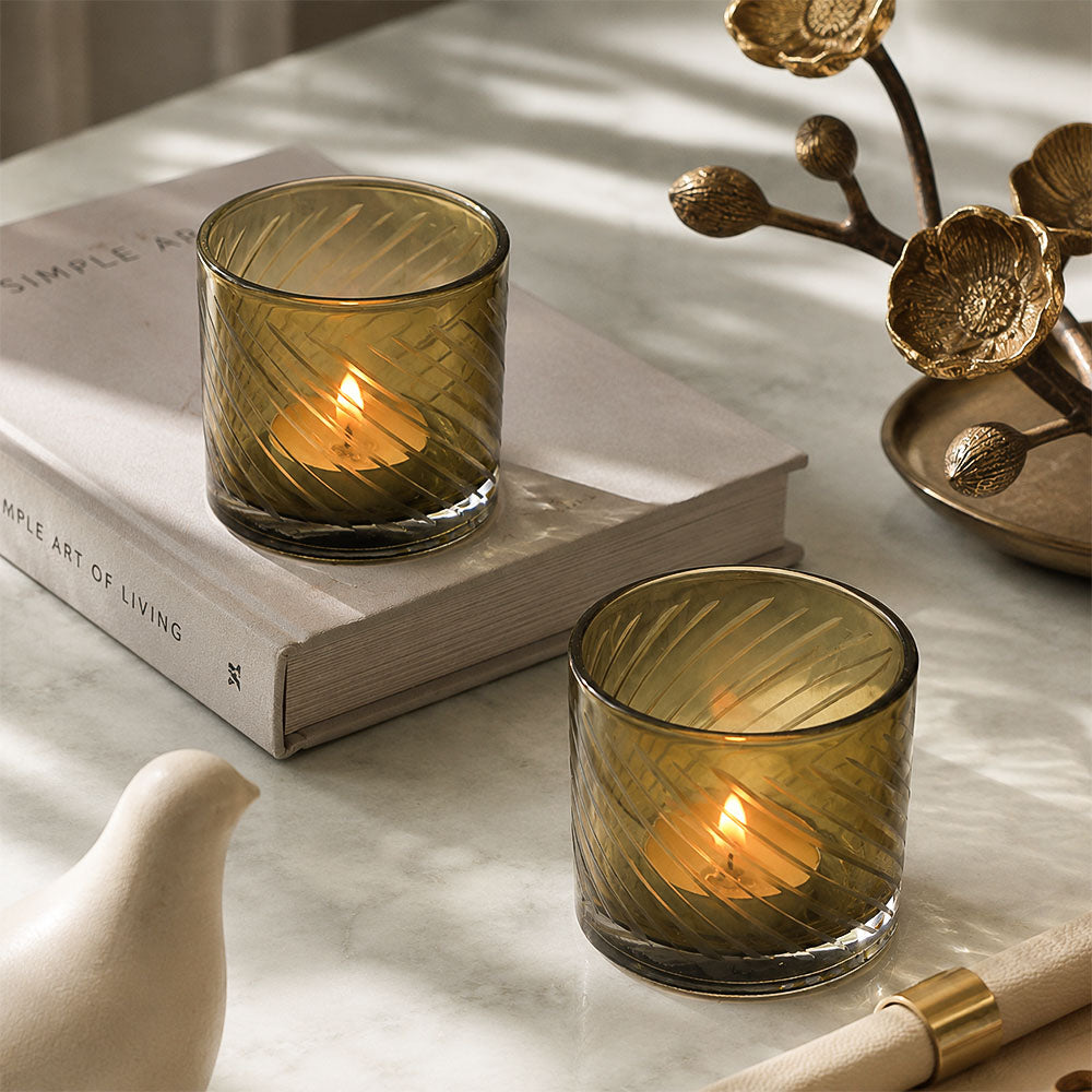 Verre Glass Votives, Set of 2 - Moss