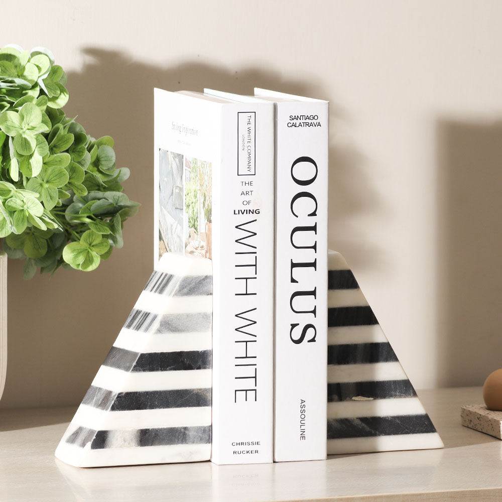 Vesta Marble Bookends, Set of 2 - Grey White