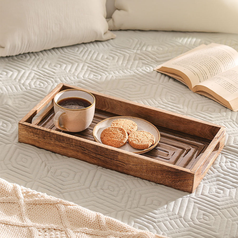Vara Glass & Wood Serving Tray Medium - Natural Brown