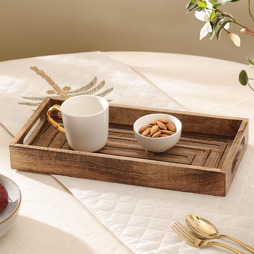 Vara Glass & Wood Serving Tray Medium - Natural Brown