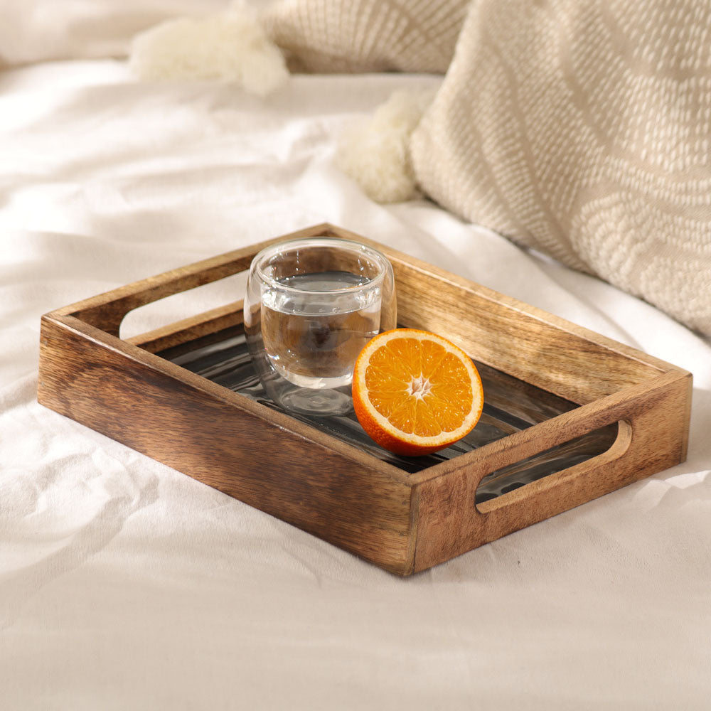 Vara Glass & Wood Serving Tray Small - Natural Black