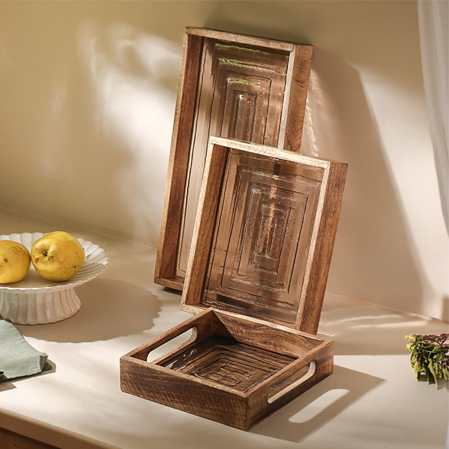 Vara Glass & Wood Serving Tray Small - Natural Brown