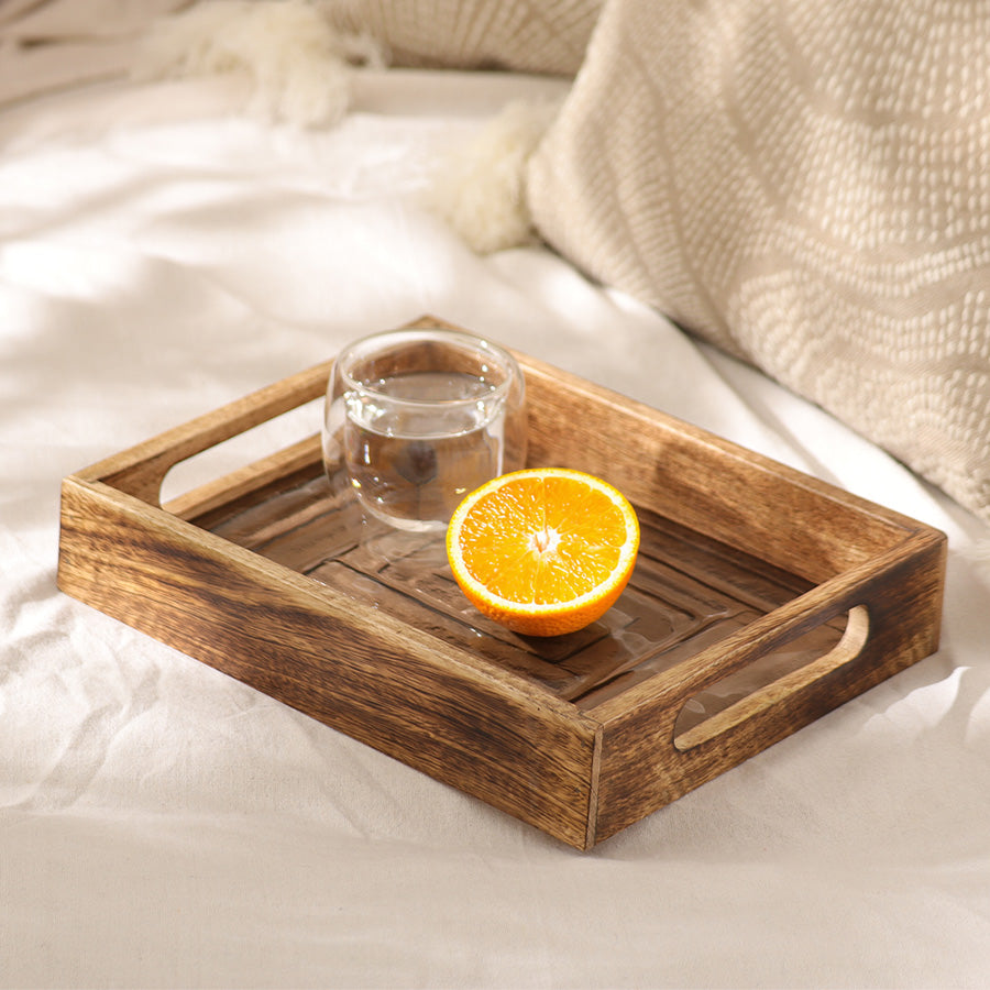 Vara Glass & Wood Serving Tray Small - Natural Brown