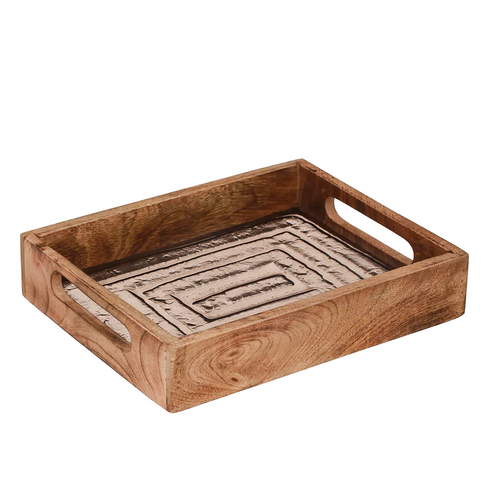 Vara Glass & Wood Serving Tray Small - Natural Brown