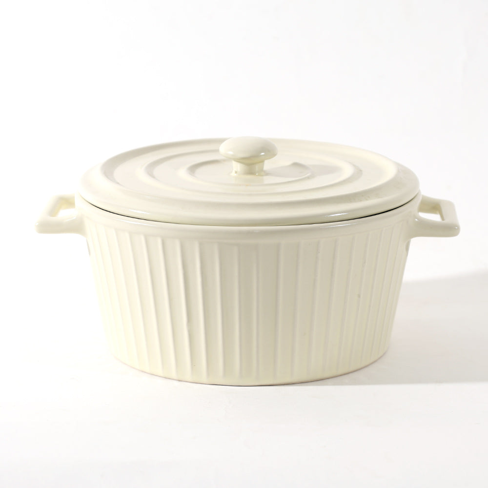 Vida Ceramic Fluted Serving Pot with Lid - Cream