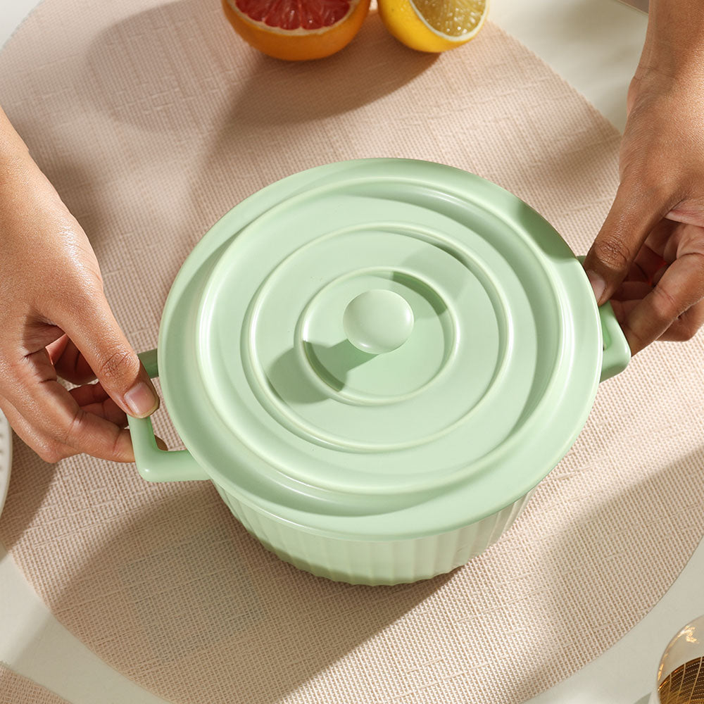 Vida Ceramic Fluted Serving Pot with Lid - Mint