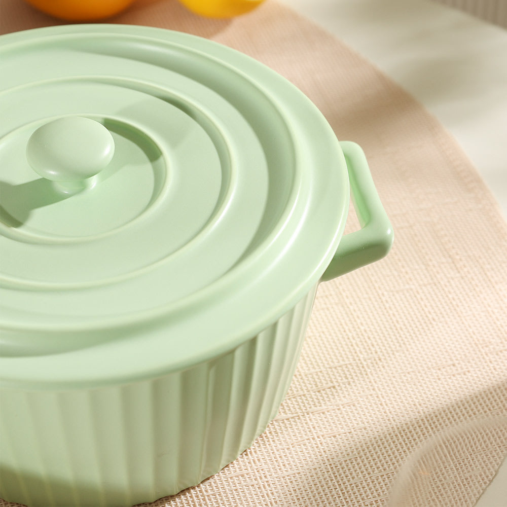 Vida Ceramic Fluted Serving Pot with Lid - Mint