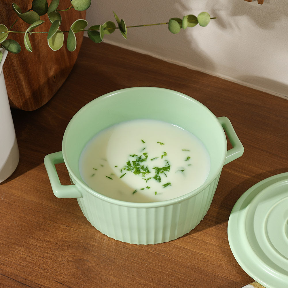 Vida Ceramic Fluted Serving Pot with Lid - Mint