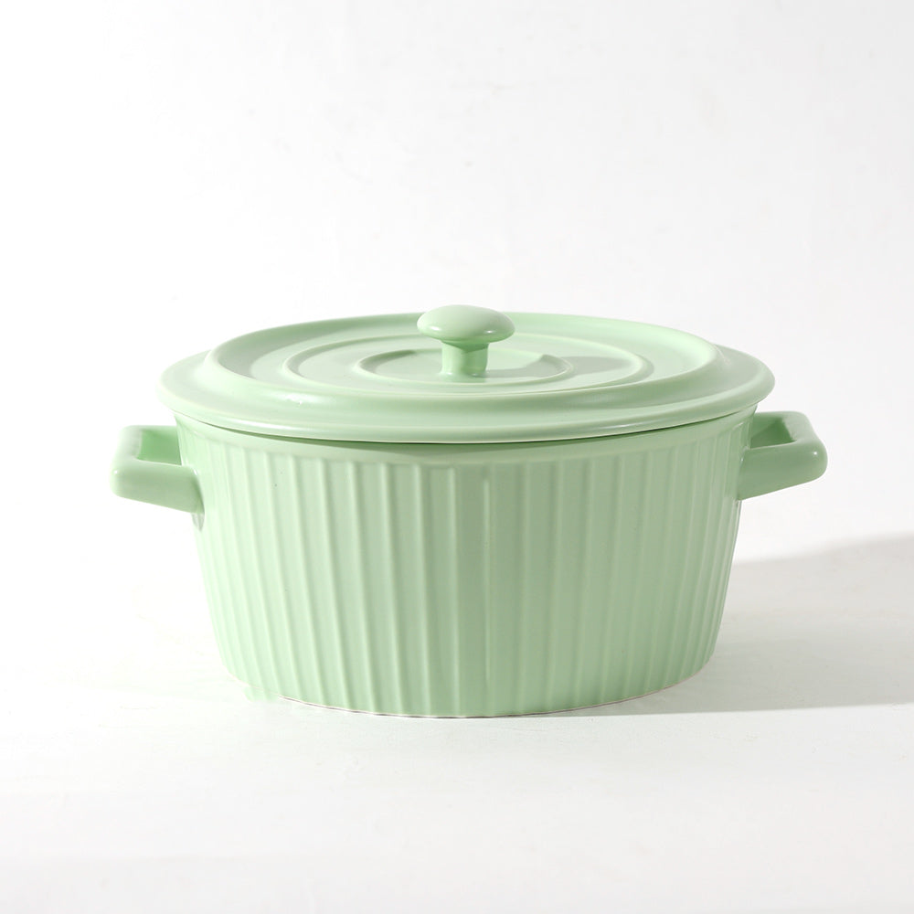 Vida Ceramic Fluted Serving Pot with Lid - Mint