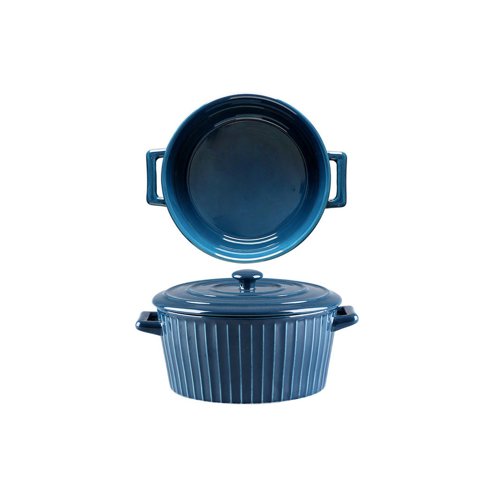 Vida Ceramic Fluted Serving Pot with Lid - Navy
