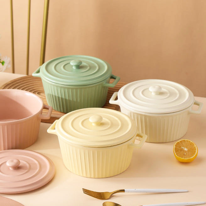 Vida Ceramic Fluted Serving Pot with Lid - Sage