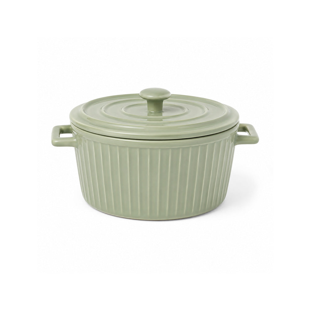 Vida Ceramic Fluted Serving Pot with Lid - Sage