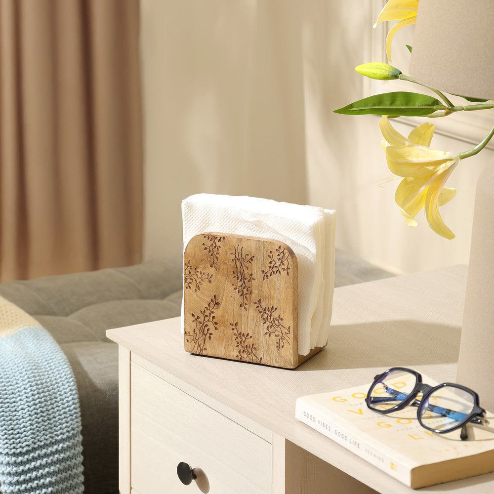 Vigne Mango Wood Napkin Holder - Natural Burn