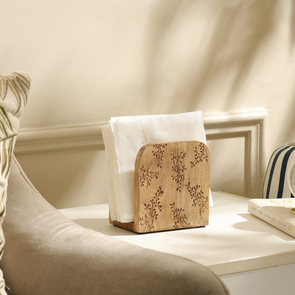 Vigne Mango Wood Napkin Holder - Natural Burn