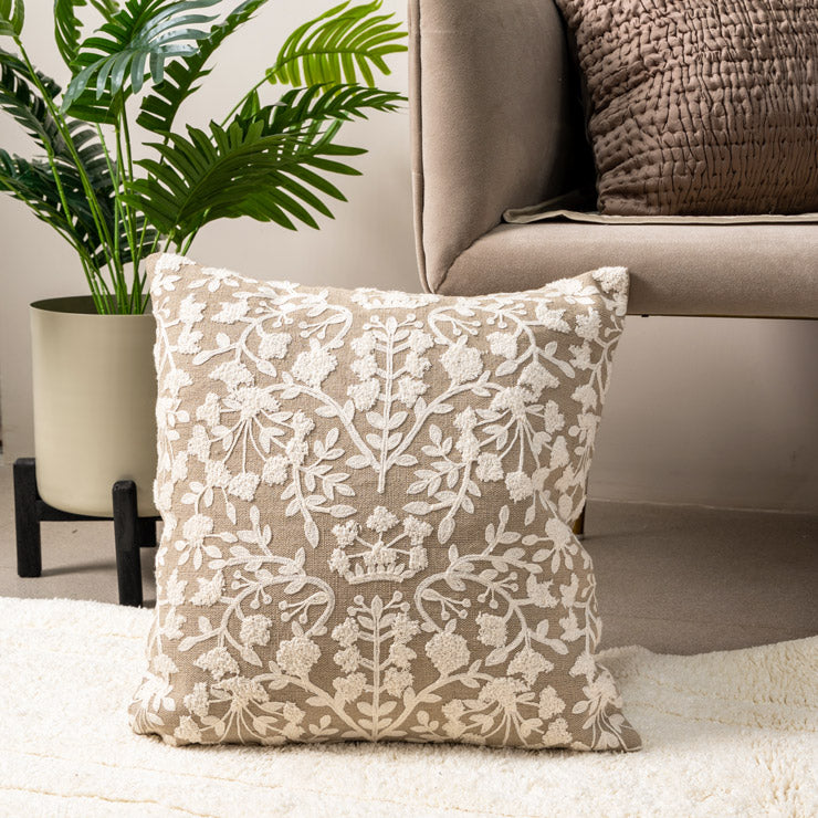 Vine Cotton and Jute Textured Cushion Cover 45x45cm - Beige White