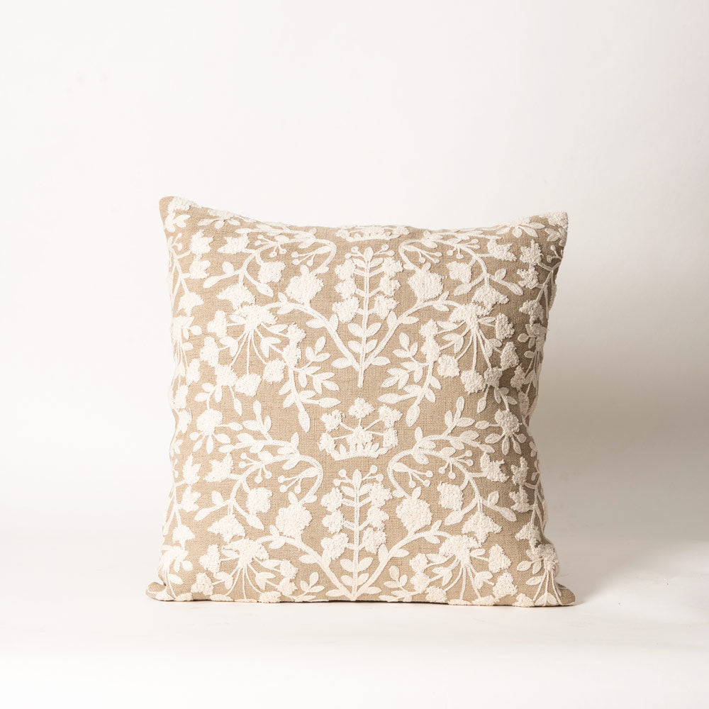 Vine Cotton and Jute Textured Cushion Cover 45x45cm - Beige White