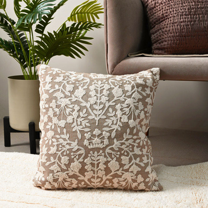 Vine Cotton and Jute Textured Cushion Cover 50x50cm - Beige White