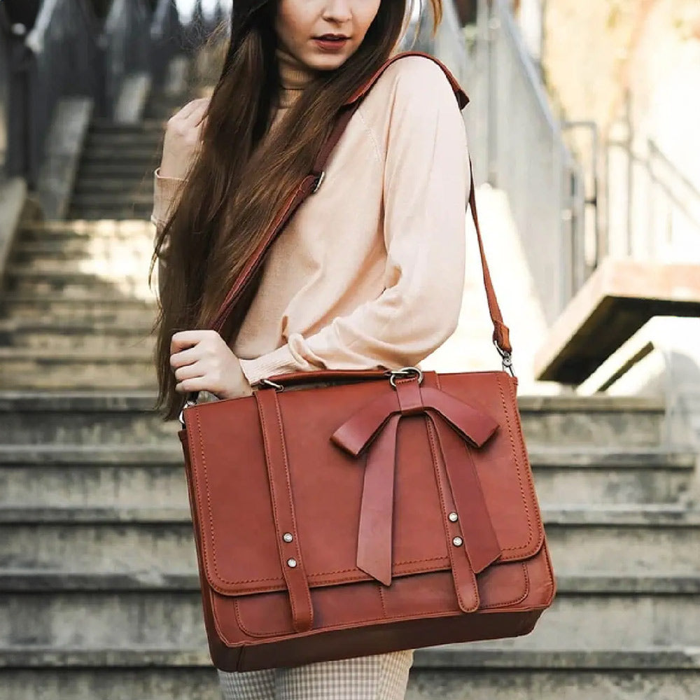 Vintage Bow Briefcase - Brown