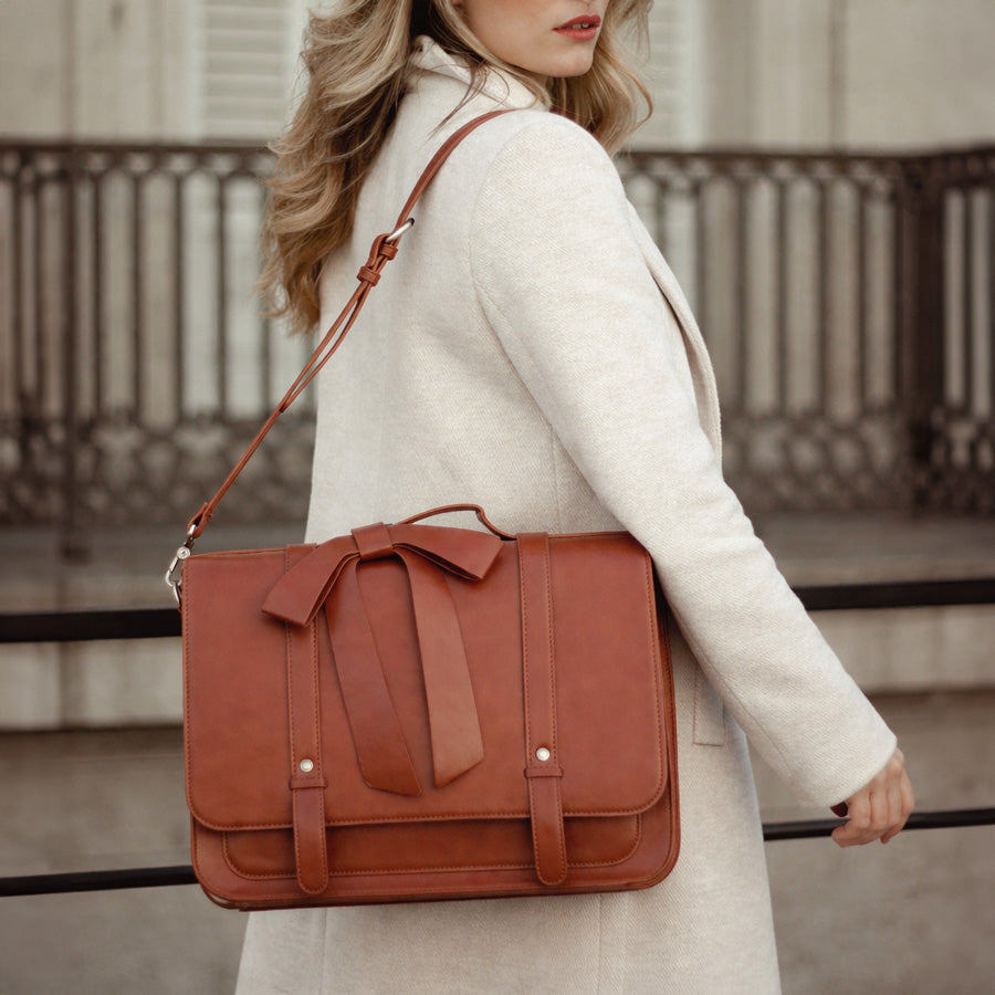 Vintage Bow Briefcase - Brown