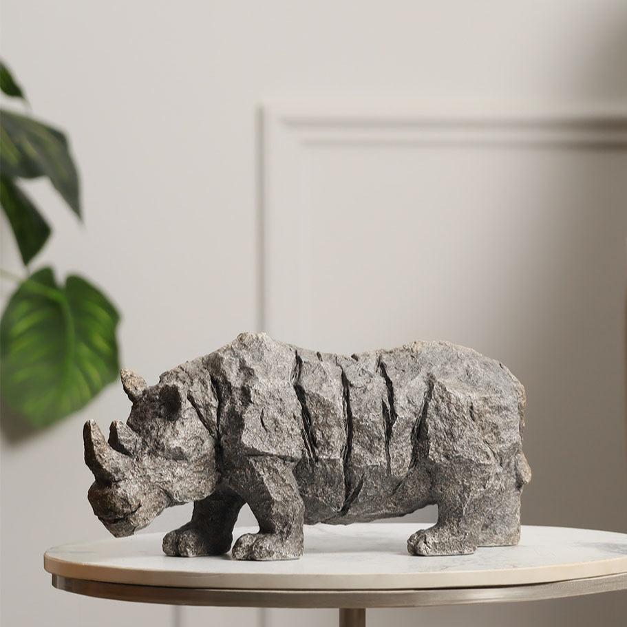 Vintage Rhinoceros Decorative Sculpture - Stone Grey