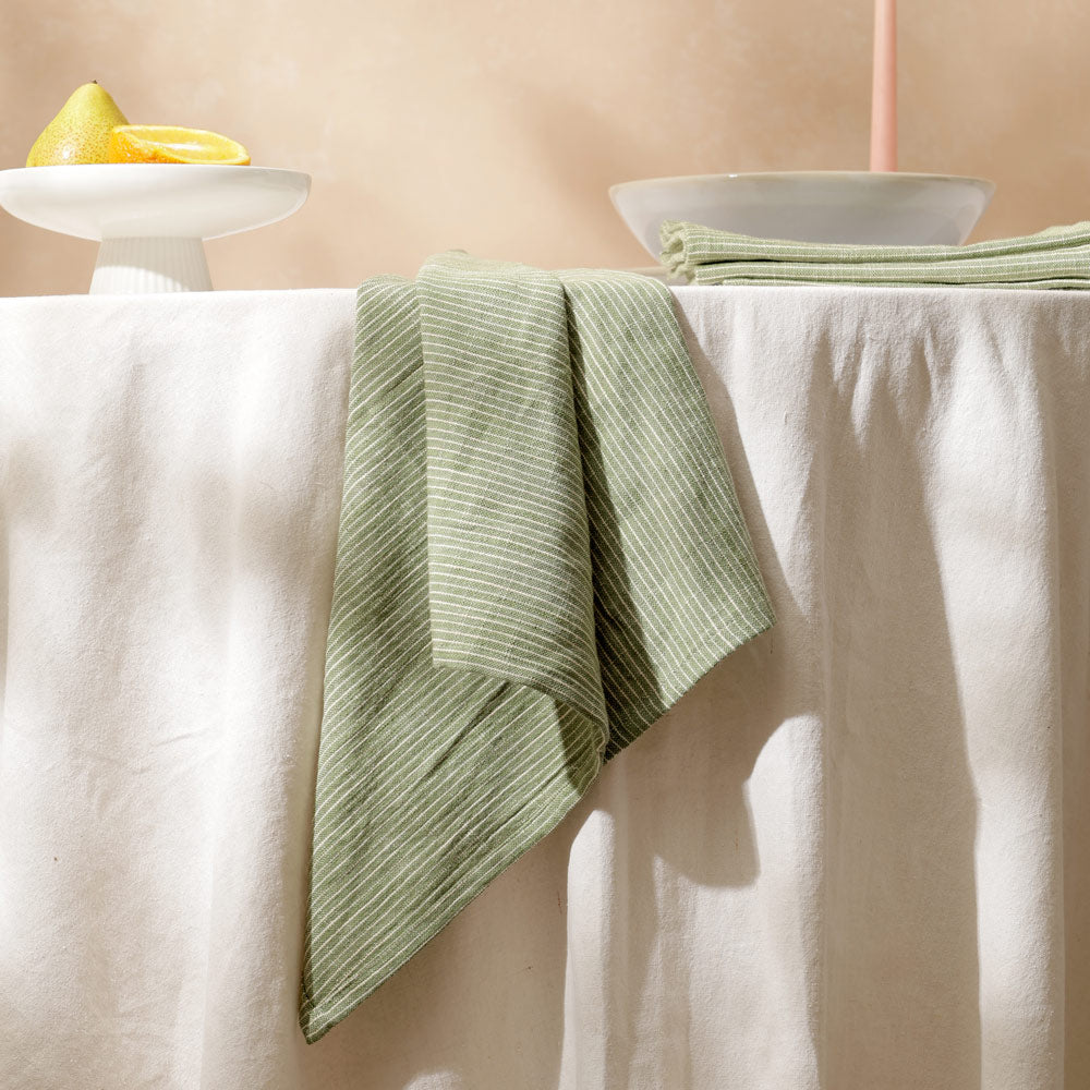 Viria Cotton Dinner Napkins Large, Set of 6 - Green White