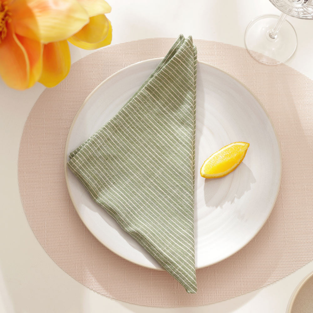 Viria Cotton Dinner Napkins Large, Set of 6 - Green White