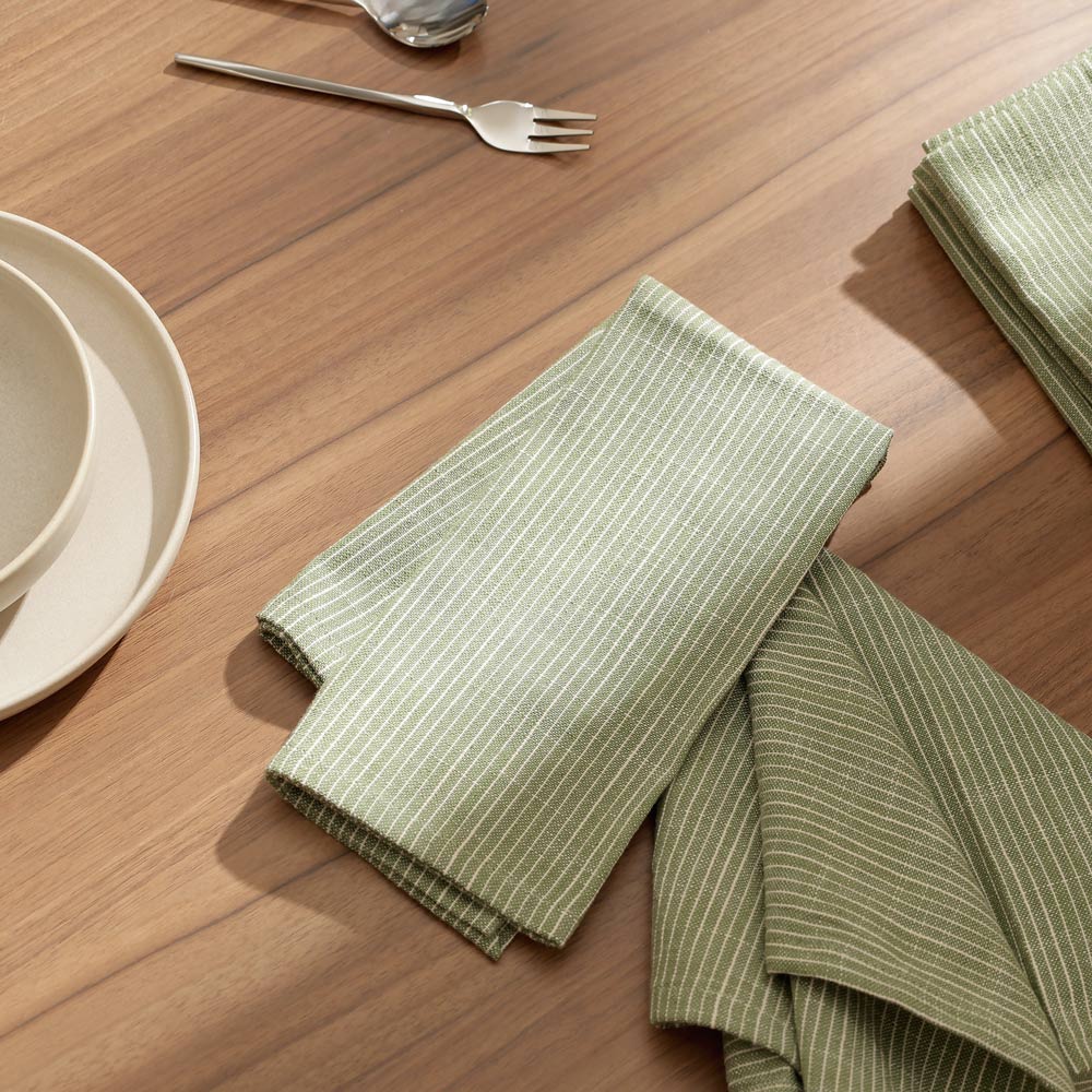Viria Cotton Dinner Napkins Large, Set of 6 - Green White