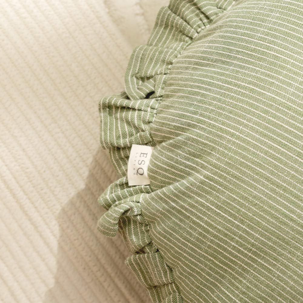 Viria Round Frilled Cushion Cover 45cm - Green White