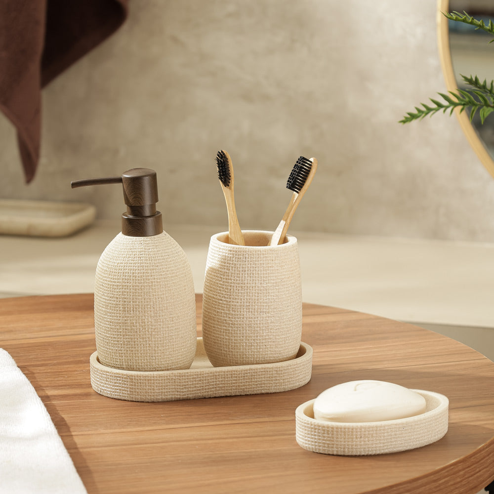 Waffle 4-piece Bathroom Set - Cream