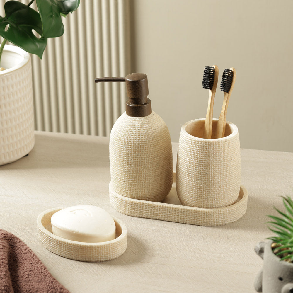 Waffle 4-piece Bathroom Set - Cream