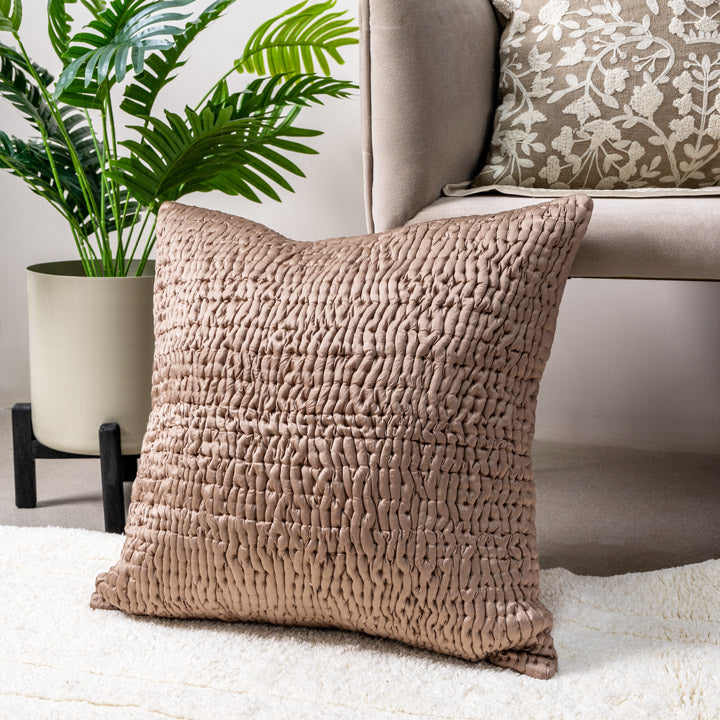 Wave Quilted Cushion Cover 50x50cm - Mocha